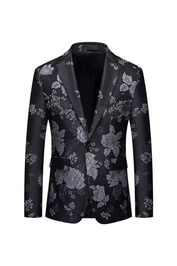 Svart Floral Peak jakkeslag En knapp Blazer for menn